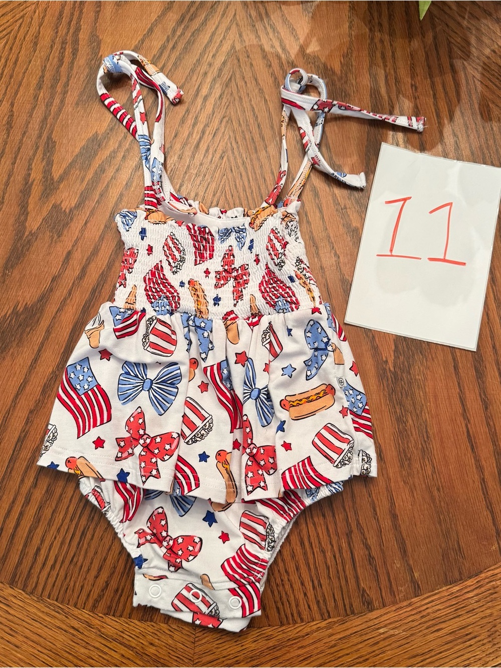 Caden & Lane Smocked Twirl Bodysuit 4th‎ of July 0-3M